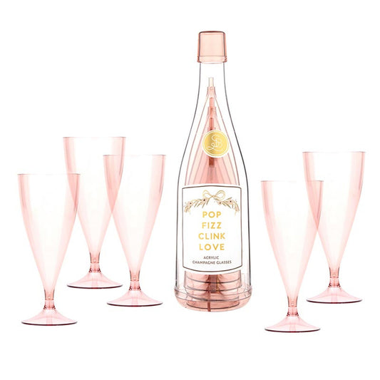 Acrylic Champagne Bottle + Glasses - Pop Fizz Clink Love