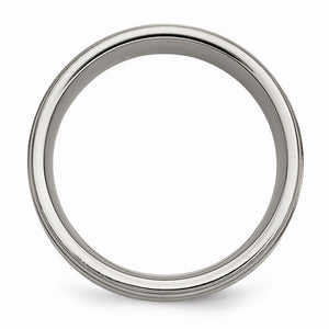 9mm Ridged Edge Striped Band in Titanium and Sterling Silver