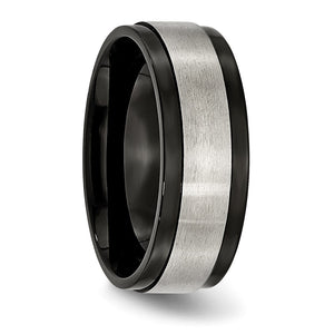 Men's Titanium Brushed & Black Plated Ridged Comfort Fit Band