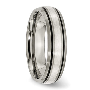 Titanium & Sterling Silver Inlay Antiqued/Brushed Grooved Band