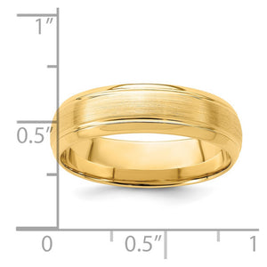 14K Yellow Gold Domed Brushed Grooved Edge Comfort Fit Band