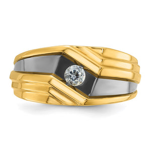 10.214K Yellow Gold Black RH. 1/6 Ct Lab Cr. Diamond Tapered Band