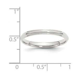 2.to 10K White Gold Half Round Ridged Edge Standard Fit Band