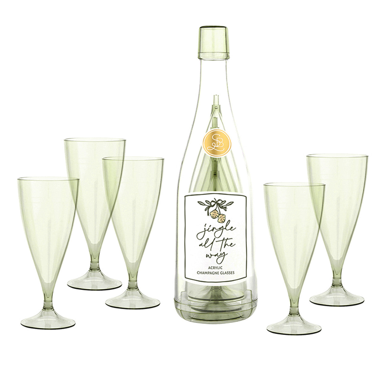 Acrylic Champagne Bottle + Glasses - Jingle