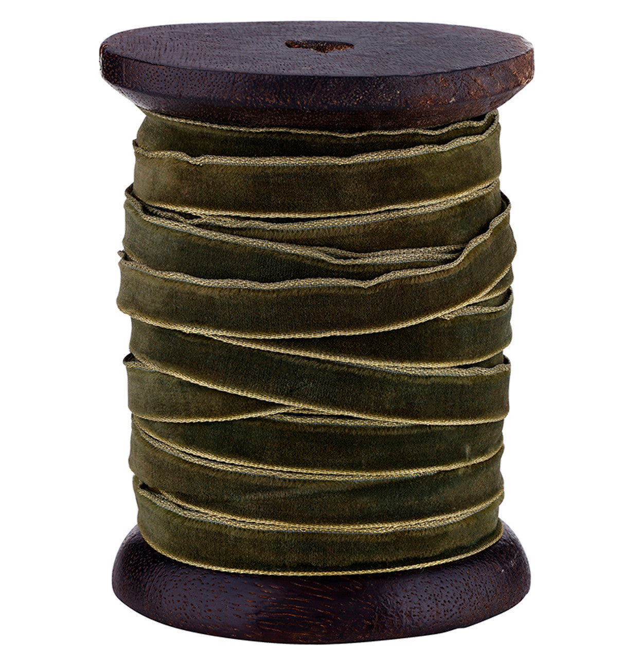 Gold Edge Velvet Ribbon - Olive Green