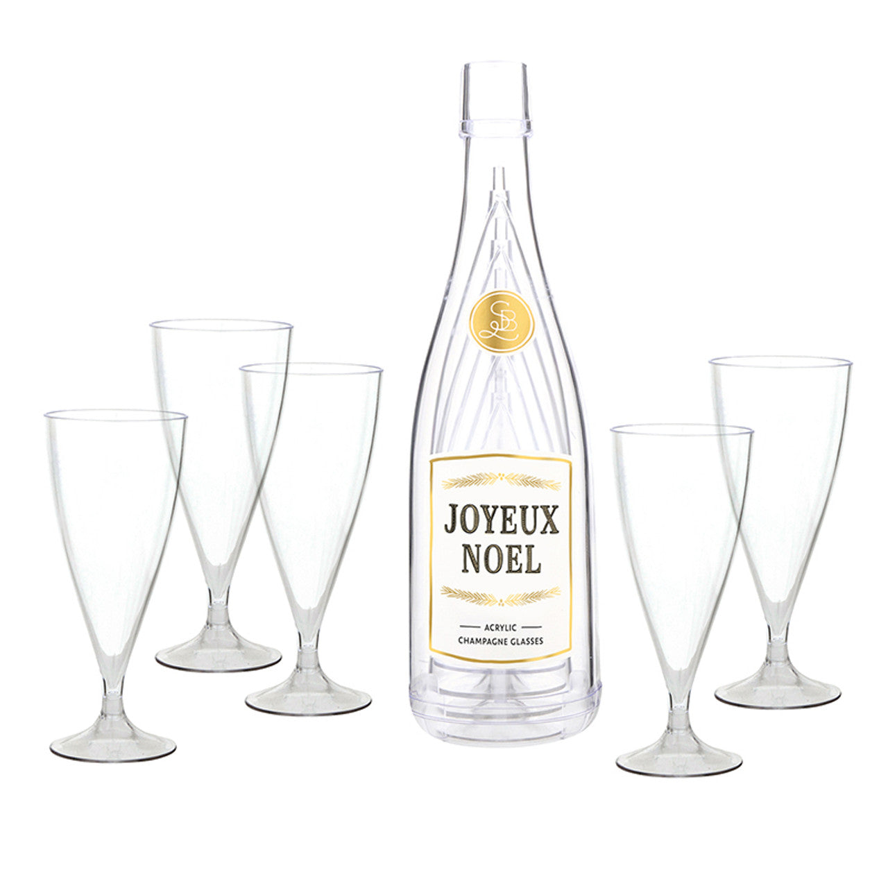 Acrylic Champagne Bottle + Glasses - Joyeux Noel