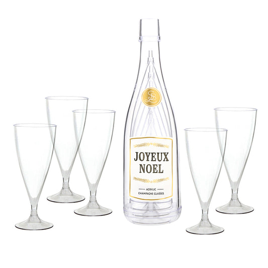 Acrylic Champagne Bottle + Glasses - Joyeux Noel