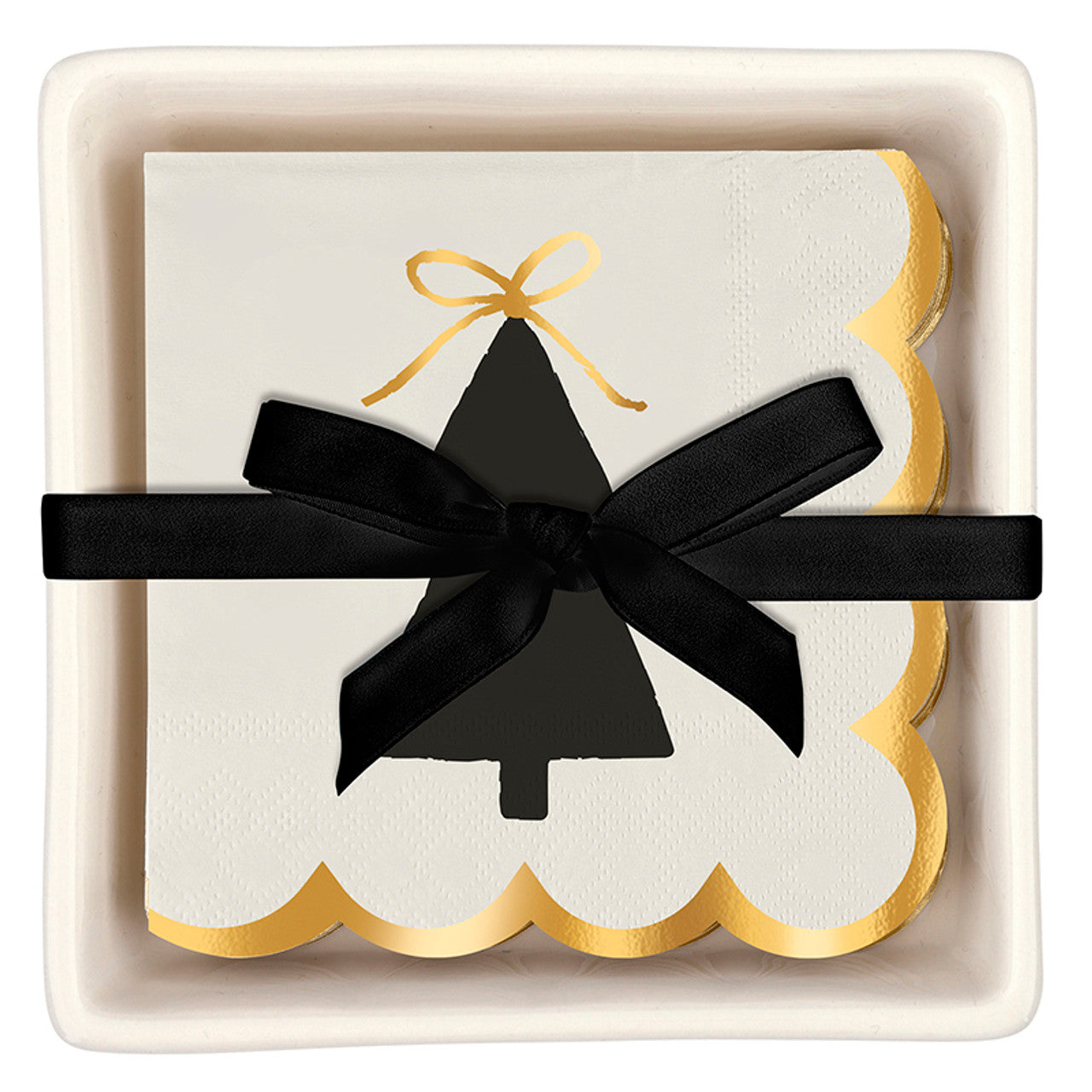 Ceramic Napkin Tray + Napkins - Bow Tree