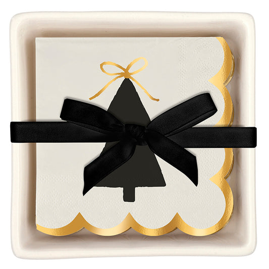 Ceramic Napkin Tray + Napkins - Bow Tree