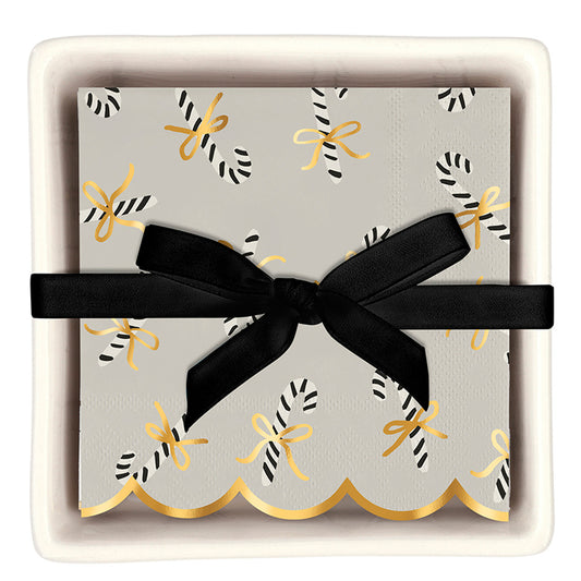 Ceramic Napkin Tray + Napkins - Candy Canes