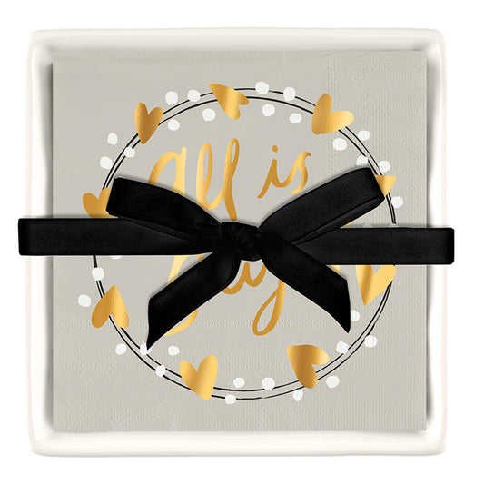 Ceramic Napkin Tray + Napkins - All is Bright