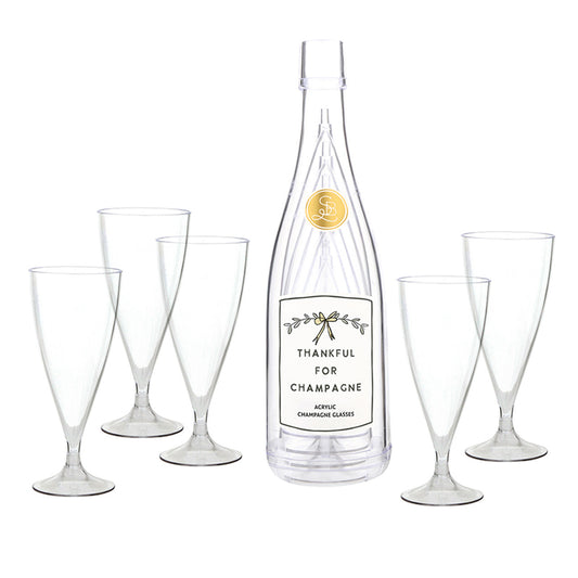 Acrylic Champagne Bottle + Glasses - Thankful