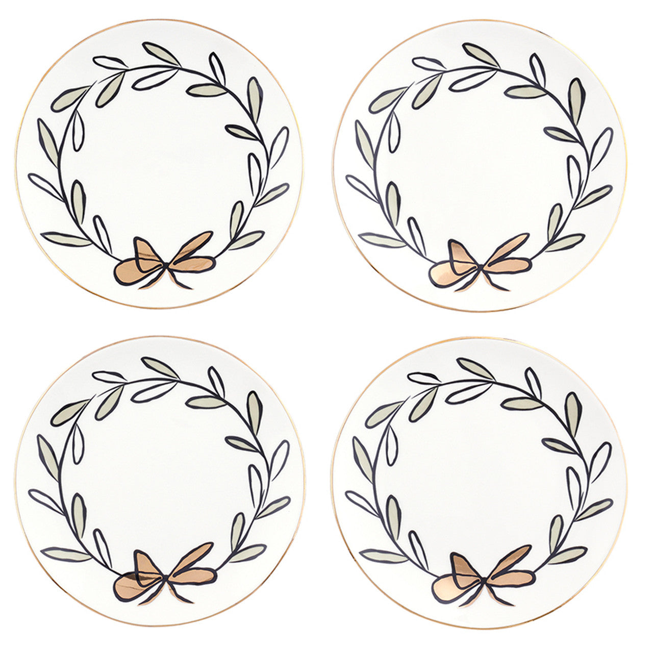 Ceramic Appetizer Plates - Bow Wreath - Set of 4