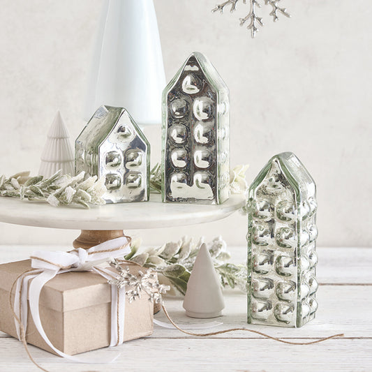Face to Face Mercury Glass Houses - Set of 3