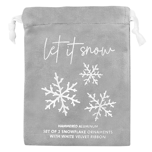 Face to Face Aliminum Snowflake Ornaments - Let It Snow - Set of 3
