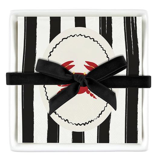 Ceramic Napkin Tray + Napkins - Striped Crab