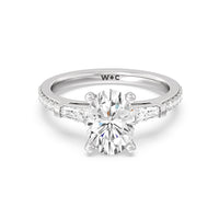 2 1/3 cttw Oval Cut Three Stone Tapered Baguette Diamond Engagement Ring