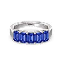 Five Stone Created Sapphire Emerald Cut Anniversary Ring