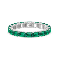 East-West Created Emerald Split Prong Studded Gallery Eternity Ring