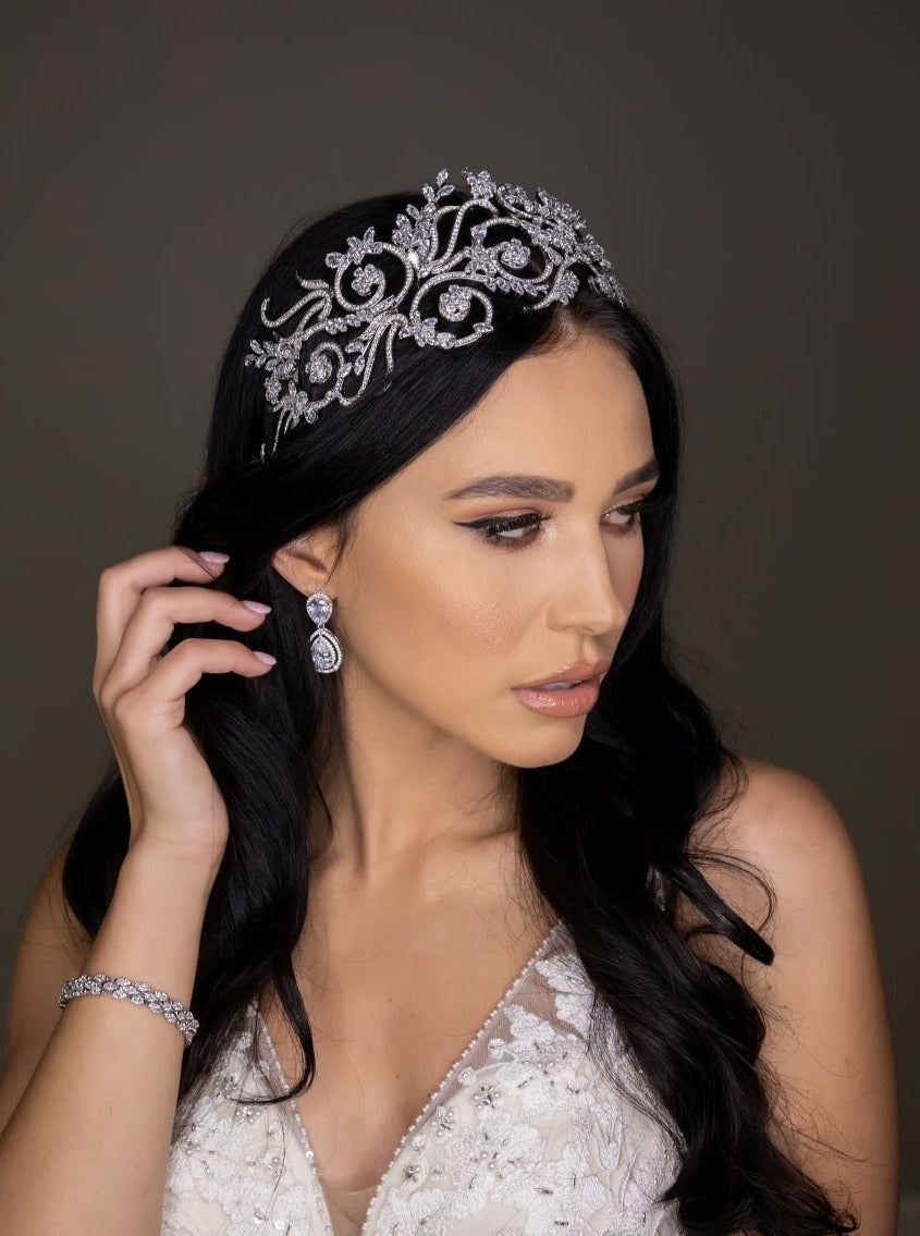 Reinita Swarovski Bridal Headband, Wedding Headpiece