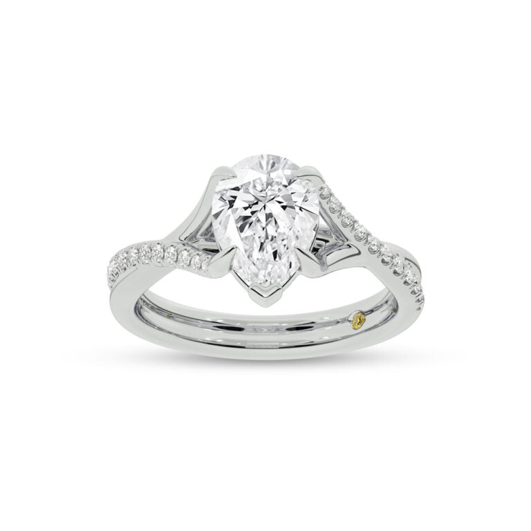 Lumen Twisted Pavé Shank Pear Shape Lab Diamond Engagement Ring