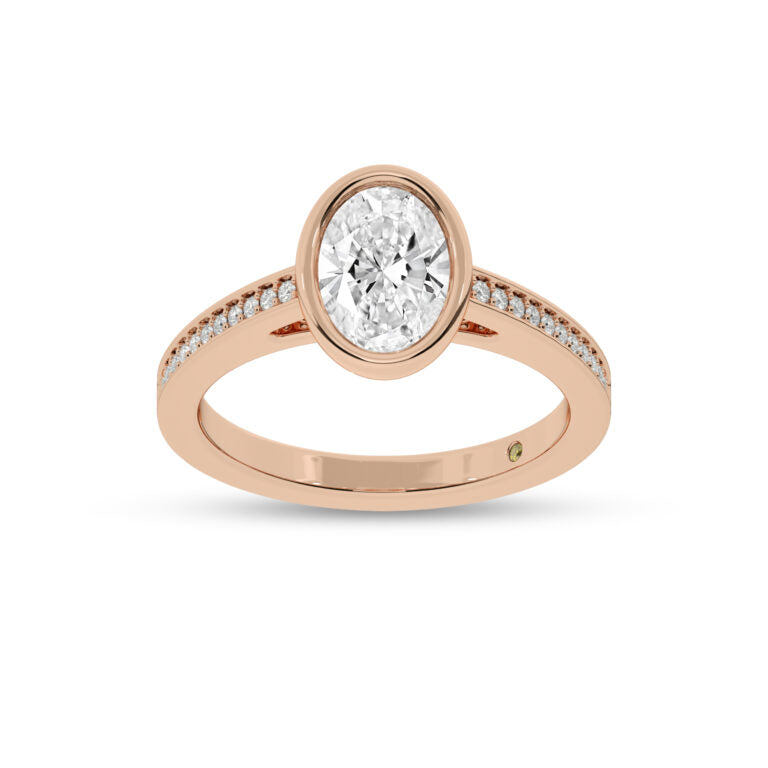 Lyra Pavé Set Half Coverage Bezel Oval Lab Grown Diamond Engagement Ring