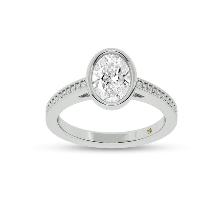 Lyra Pavé Set Half Coverage Bezel Oval Lab Grown Diamond Engagement Ring