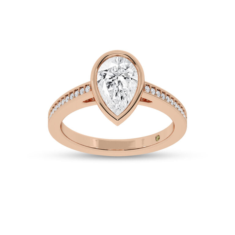 Lyra Pavé Set Half Coverage Bezel Pear Shape Lab Grown Diamond Engagement Ring