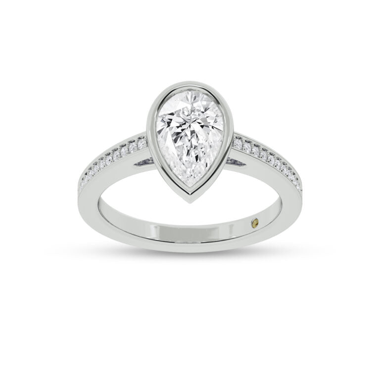 Lyra Pavé Set Half Coverage Bezel Pear Shape Lab Grown Diamond Engagement Ring