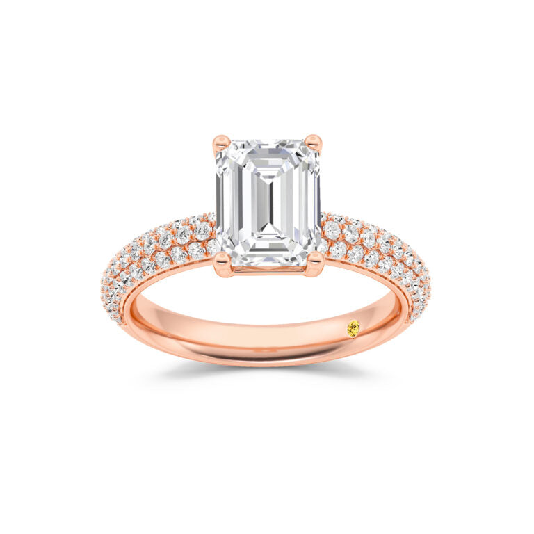 Delos Triple Row Pavé Set Emerald Cut Lab Grown Diamond Engagement Ring