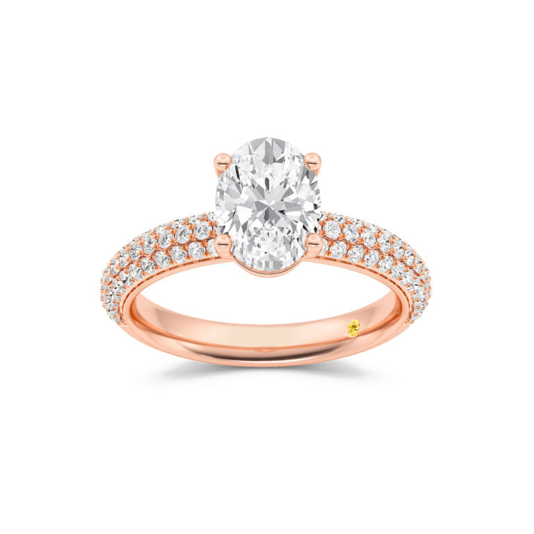 Delos Triple Row Pavé Set Oval Lab Grown Diamond Engagement Ring