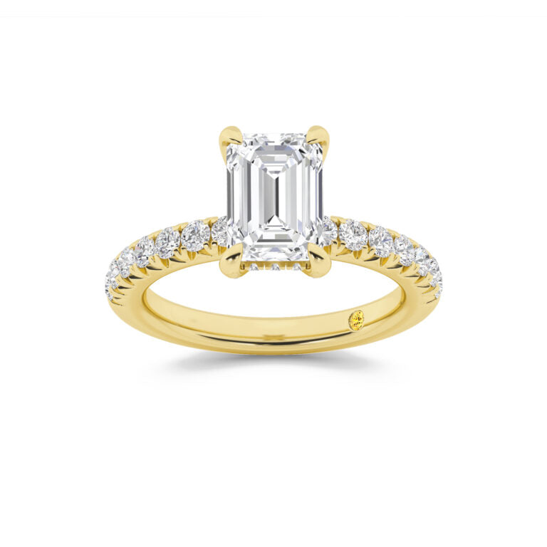 Embers Half Coverage Hidden Halo Emerald Cut Lab Grown Diamond Engagement Ring
