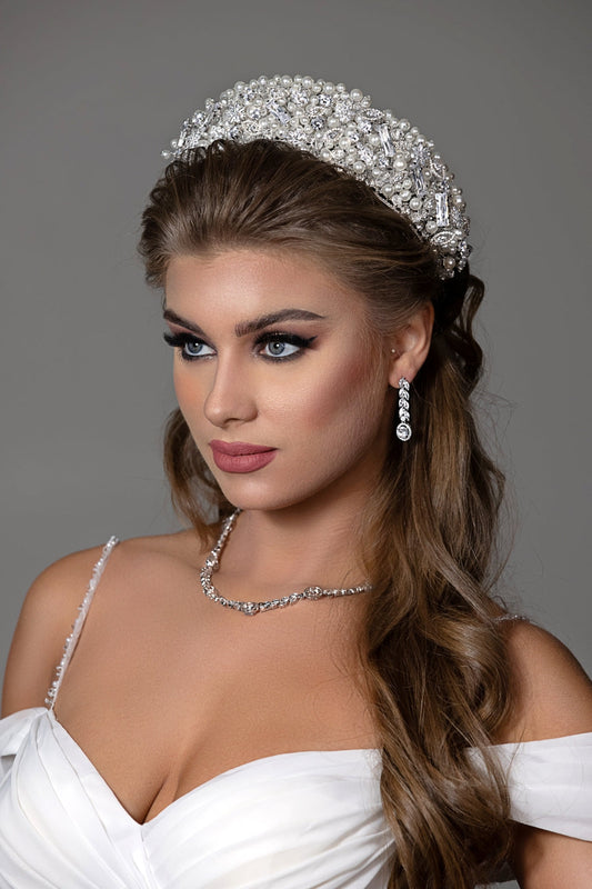 Royal Daphne Wedding Crown With 3D Swarovski Crystals, Pearls
