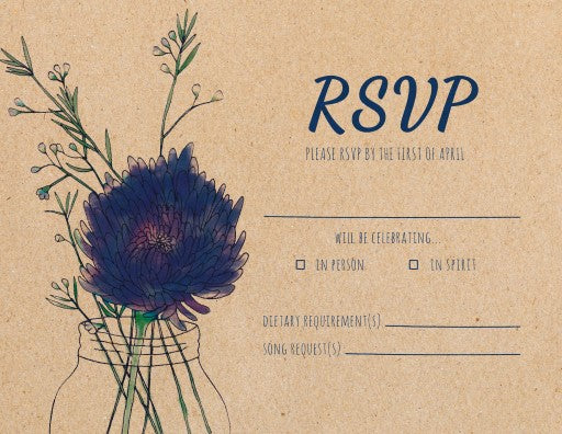 Rustic Mason Jar Flowers RSVP Cards by Cardine C.