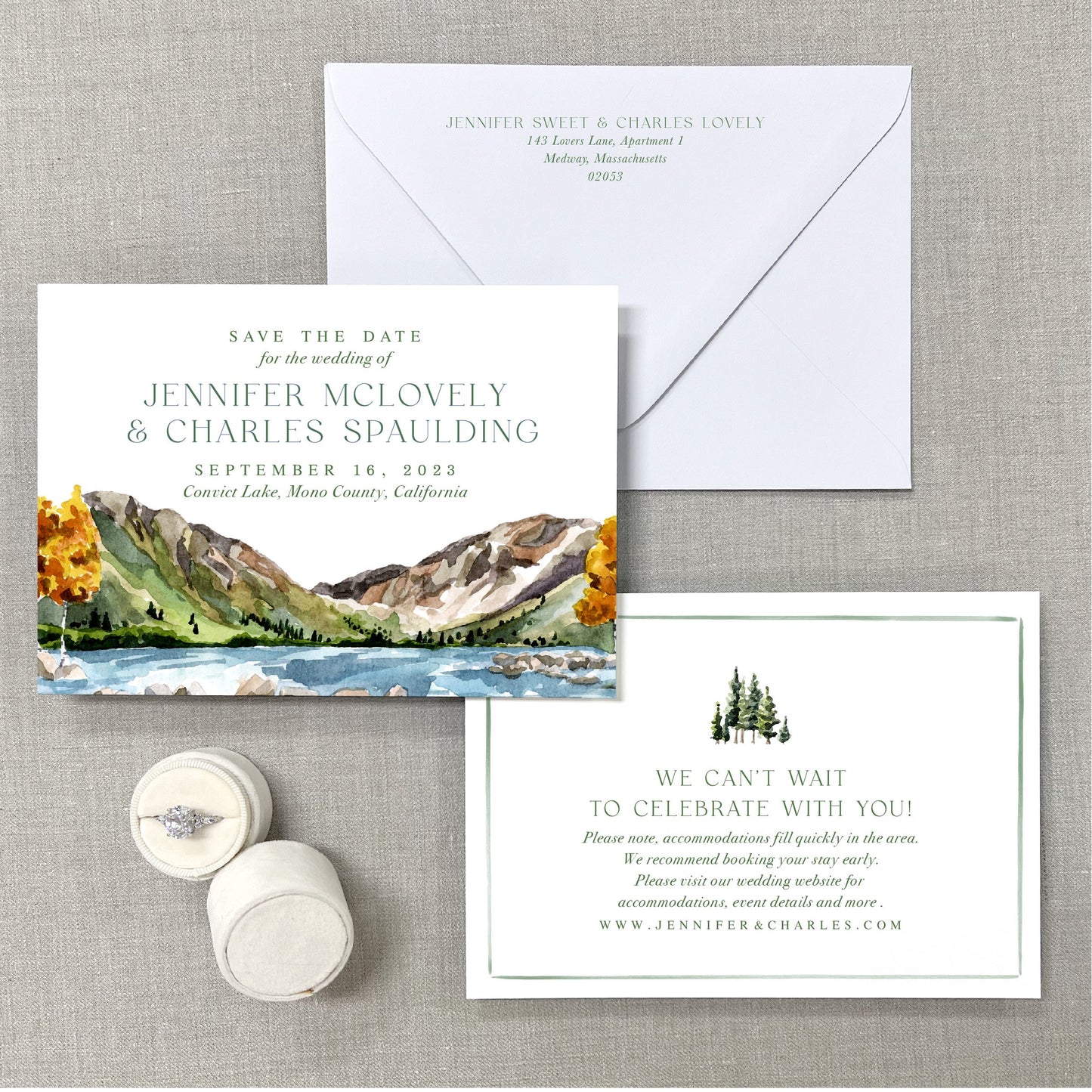 Convict Lake, Mono County, California Watercolor Wedding Save The Dates