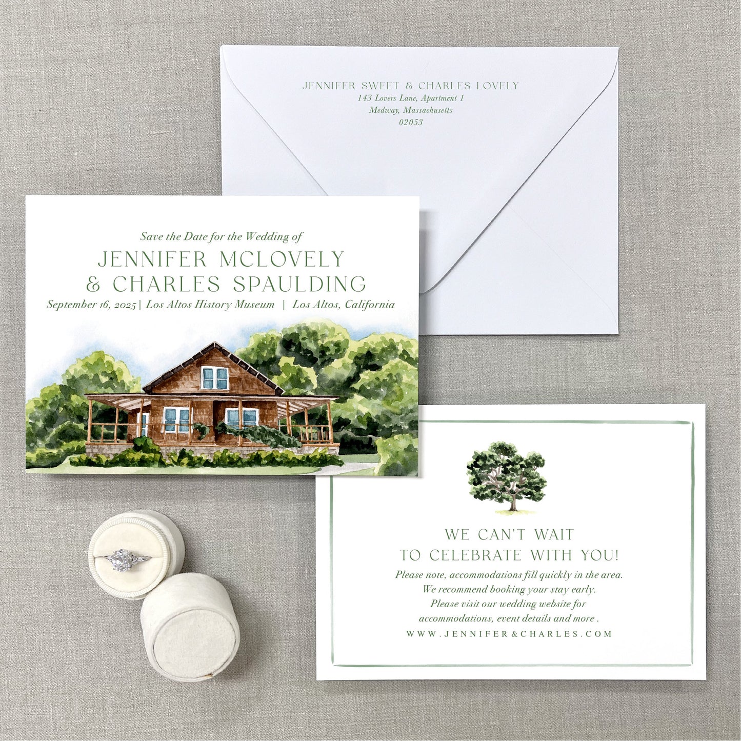 Los Altos History Museum, Los Altos, California Watercolor Wedding Venue Save The Dates