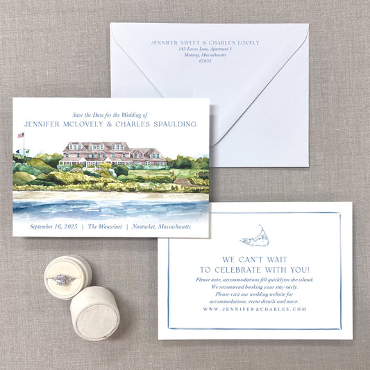 Wauwinet, Nantucket, Massachusetts Watercolor Venue Save The Dates