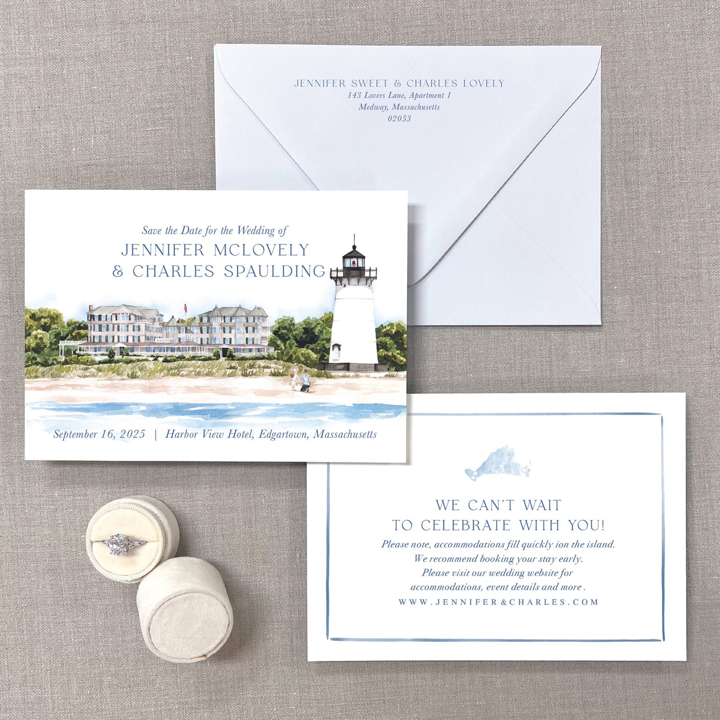 Harbor View Hotel, Edgartown, Marthas Vineyard, Massachusetts Watercolor Venue Save The Dates