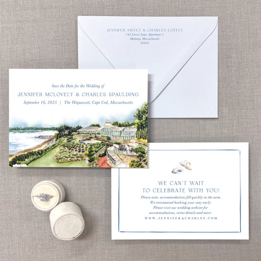 Wequassett, Harwich, Cape Cod, Massachusetts Watercolor Venue Save The Dates
