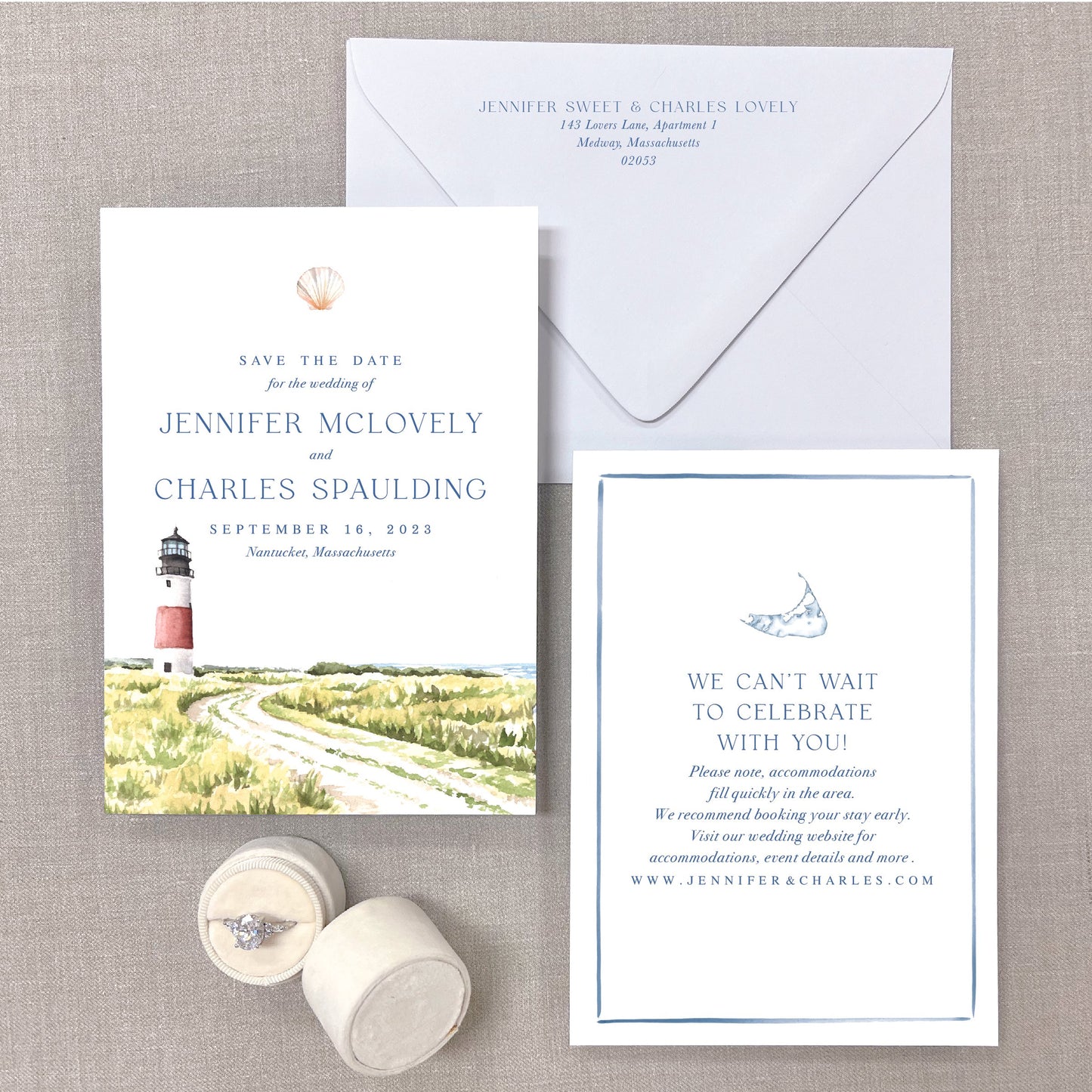 'Sconset Lighthouse, Siasconset, Nantucket, Massachusetts Watercolor Venue Save The Dates