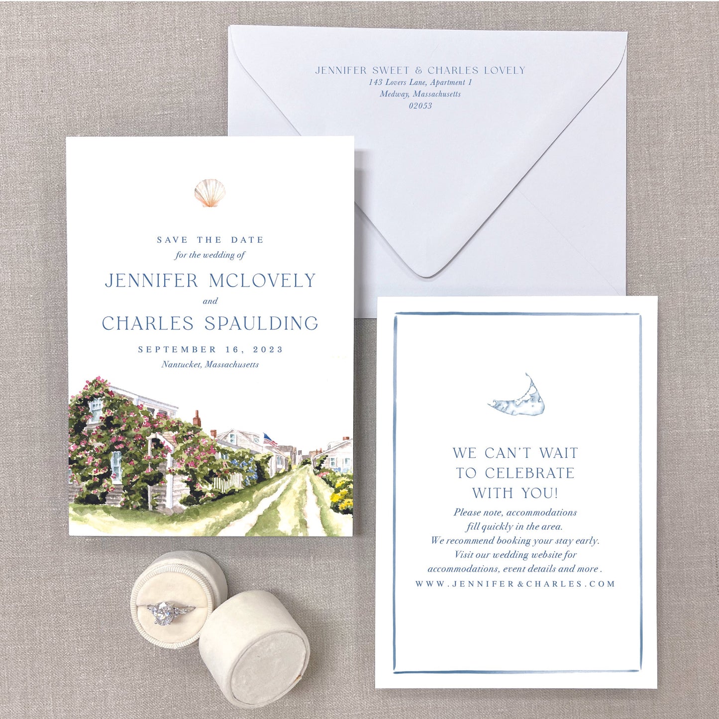 'Sconset Rose Covered Cottages, Siasconset, Nantucket, Massachusetts Watercolor Venue Save The Dates