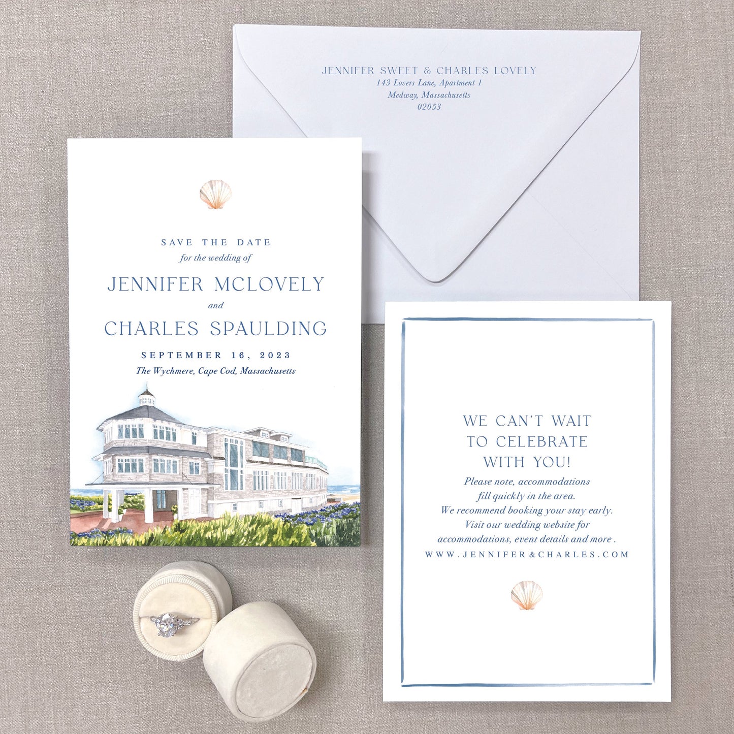 Wychmere, Dune, Harwich, Cape Cod, Massachusetts Watercolor Venue Save The Dates