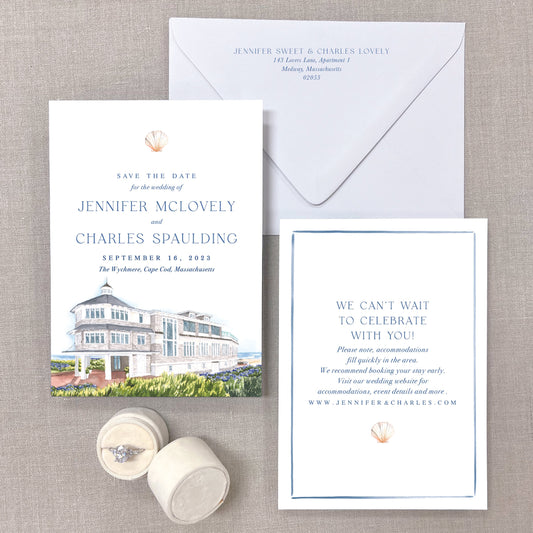 Wychmere, Dune, Harwich, Cape Cod, Massachusetts Watercolor Venue Save The Dates