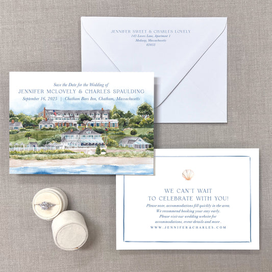 Chatham Bars Inn, Chatham, Cape Cod, Massachusetts Watercolor Venue Save The Dates