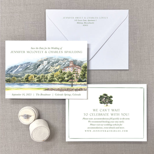 Broadmoor, Colorado Springs, Colorado, Watercolor Venue Save The Dates