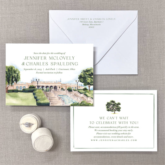 Ault Park, Cincinnati, Ohio, Watercolor Venue Save The Dates