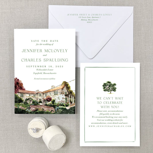 Willowdale Estate, Topsfield, Massachusetts Watercolor Venue Save The Dates