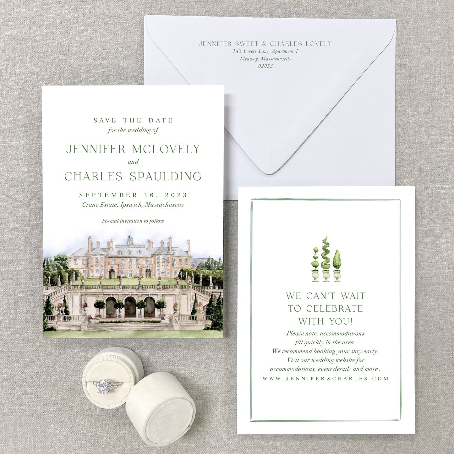 Crane Estate, Ipswich, Massachusetts Watercolor Venue Save The Dates