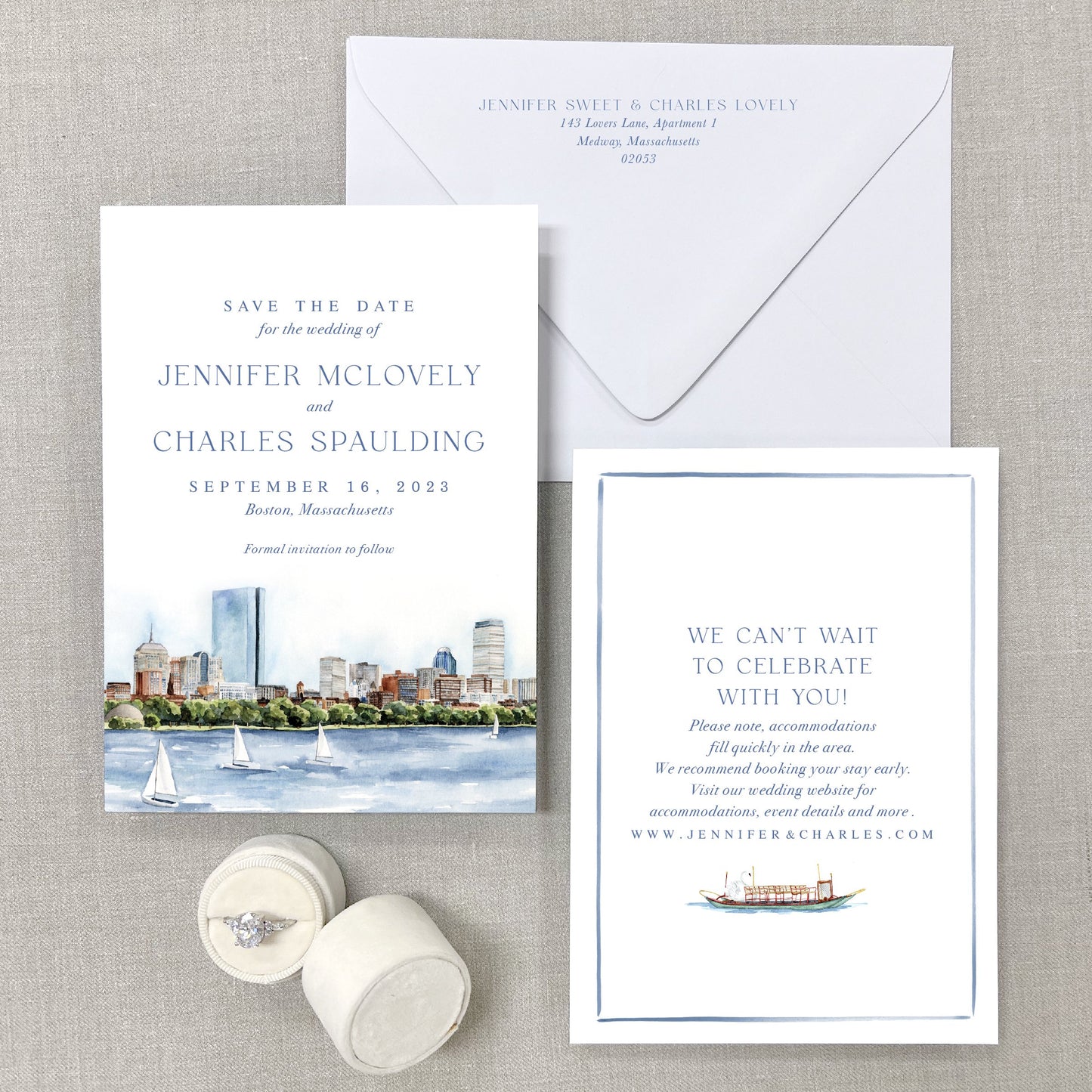 Boston Harbor, Boston, Massachusetts Watercolor Venue Save The Dates
