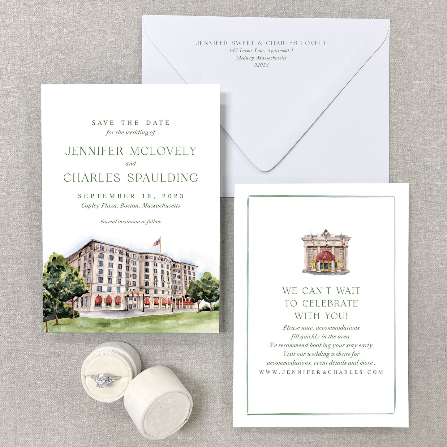 Copley Plaza, Boston, Massachusetts Watercolor Venue Save The Dates